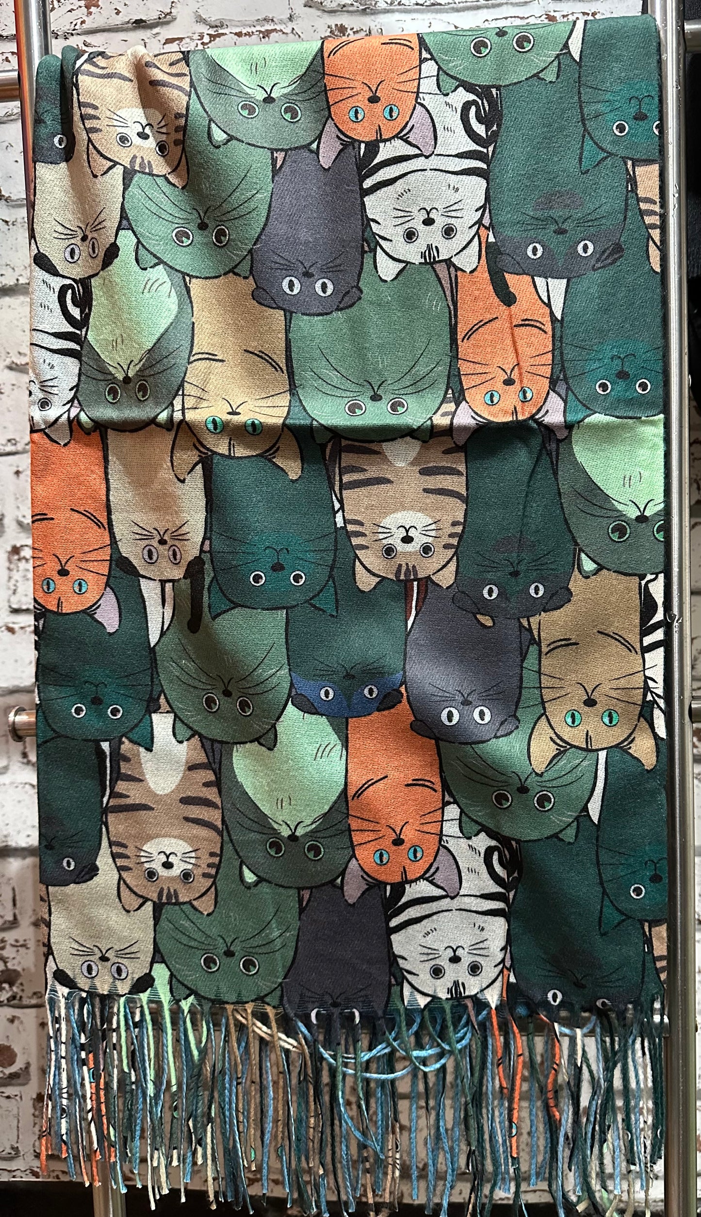 Cat Print Scarf Green Mix