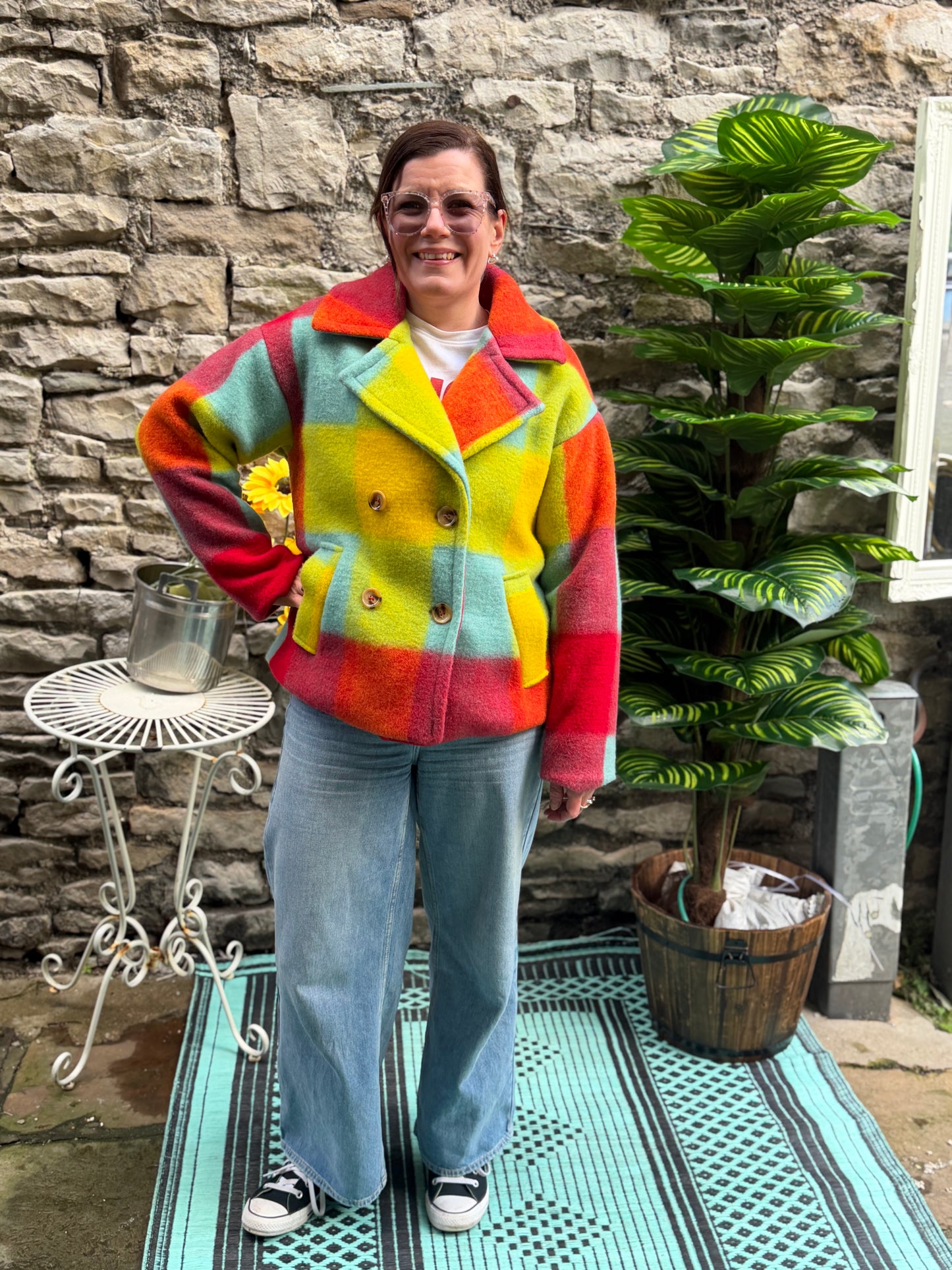 Made In Italy Double Breasted Wollen Jacket 20% Wool  STYLISH AND STUNNING Jacket Fits Size 8-16 In multicoloured