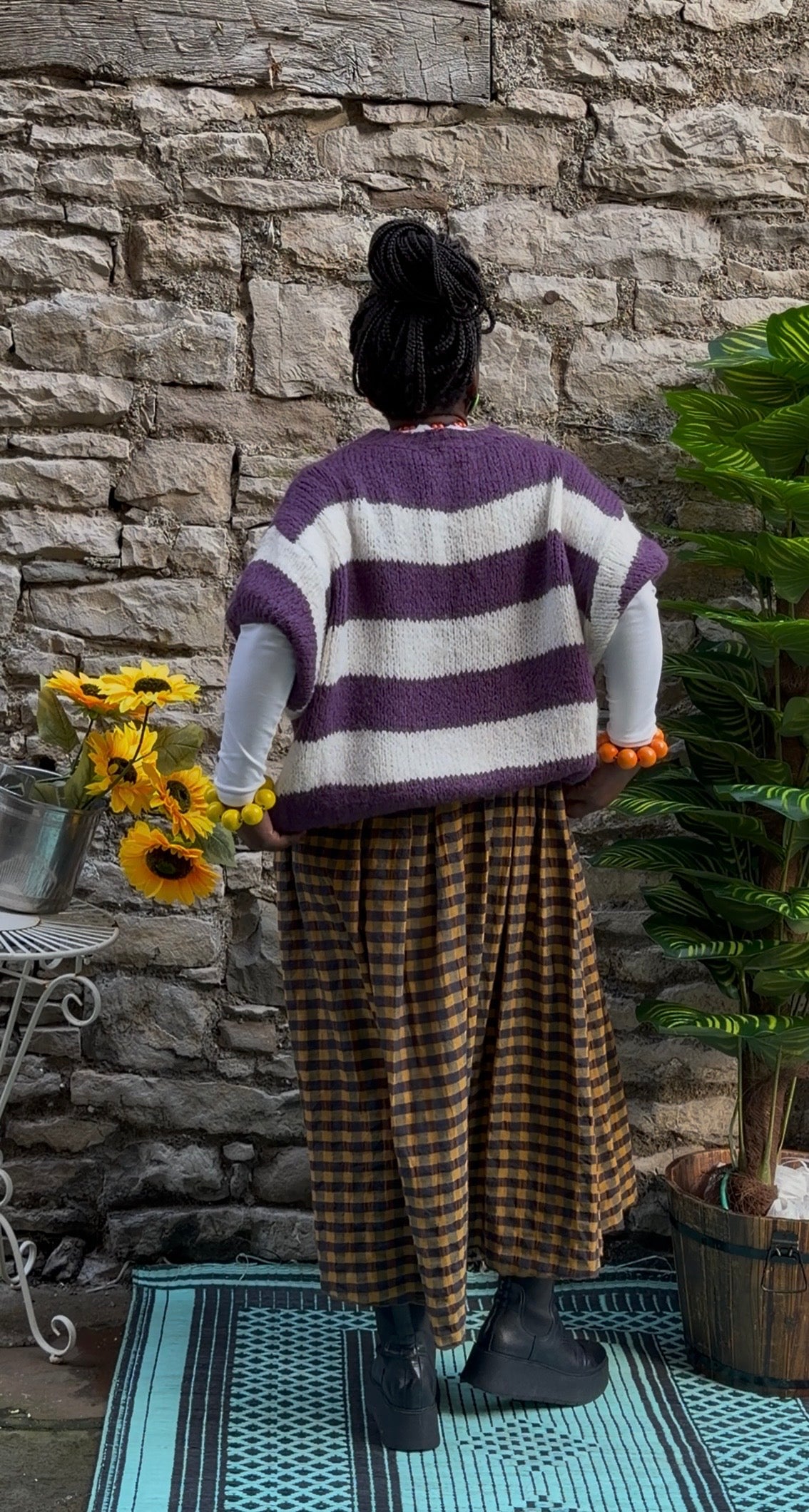 Soft Knit Striped  Jumper One Size Fits Size 8-20 In Purple and White