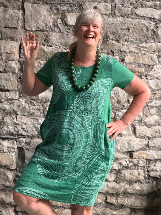 Pure Linen Two Pockets Dress One Size Fits 12-18