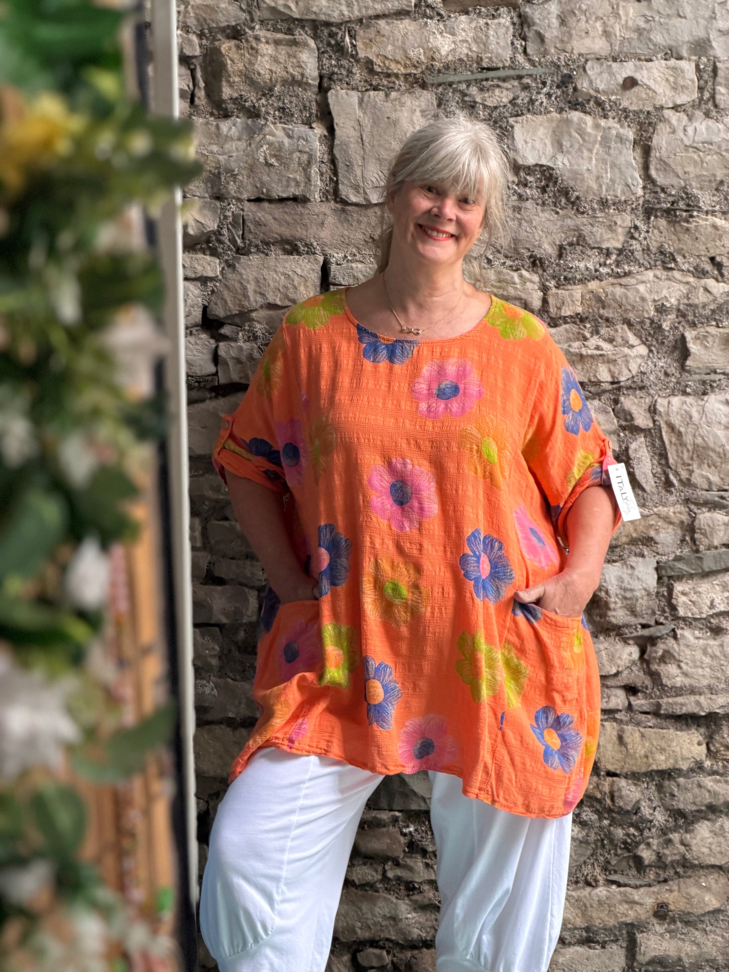 100% Cotton Two Pockets Daisy Amma Top One Size Fit Size 12-20