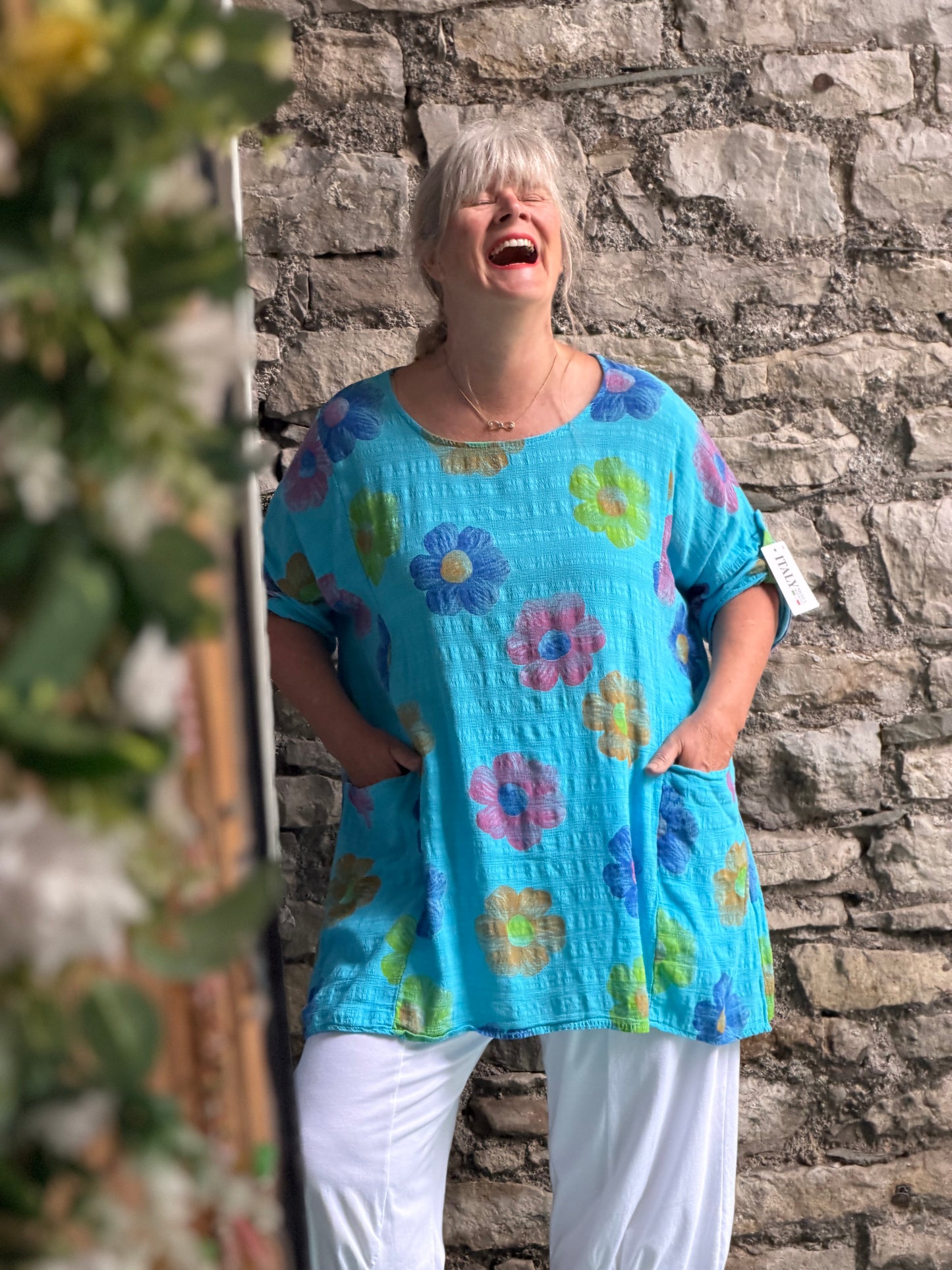 100% Cotton Two Pockets Daisy Amma Top One Size Fit Size 12-20