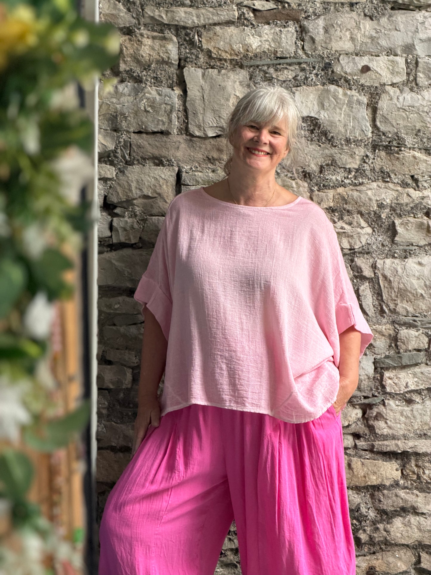 Soft Loose Fit Pink Linen and Cotton Top One Size Fits 12-22