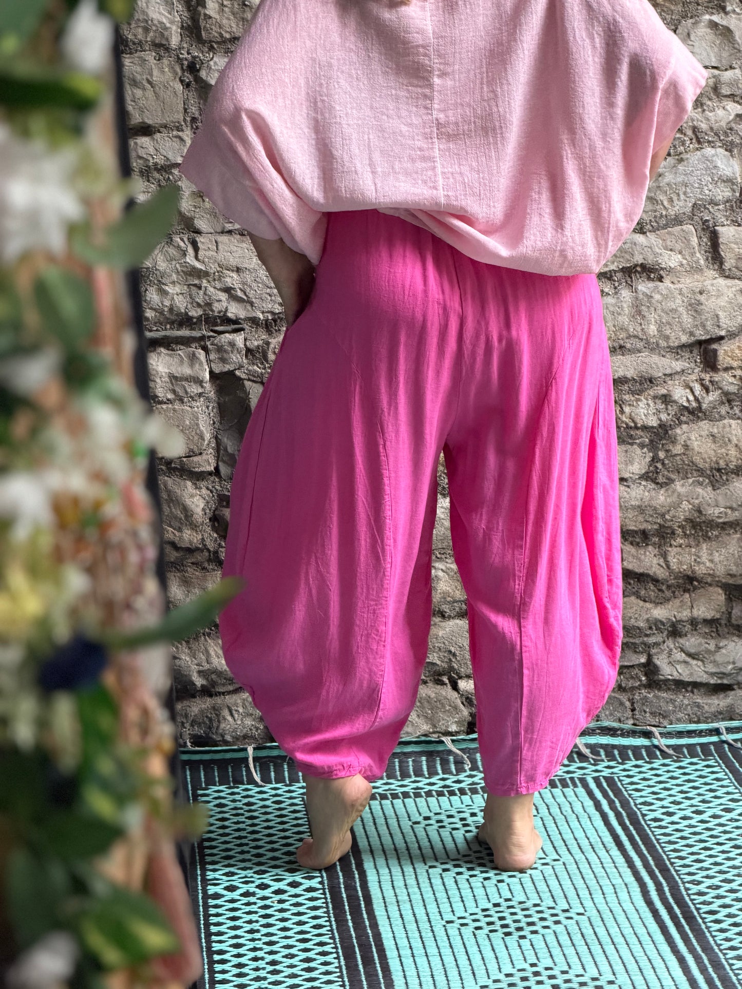 Elegant Linen Mix Trousers In Pink Fits Size 10-22
