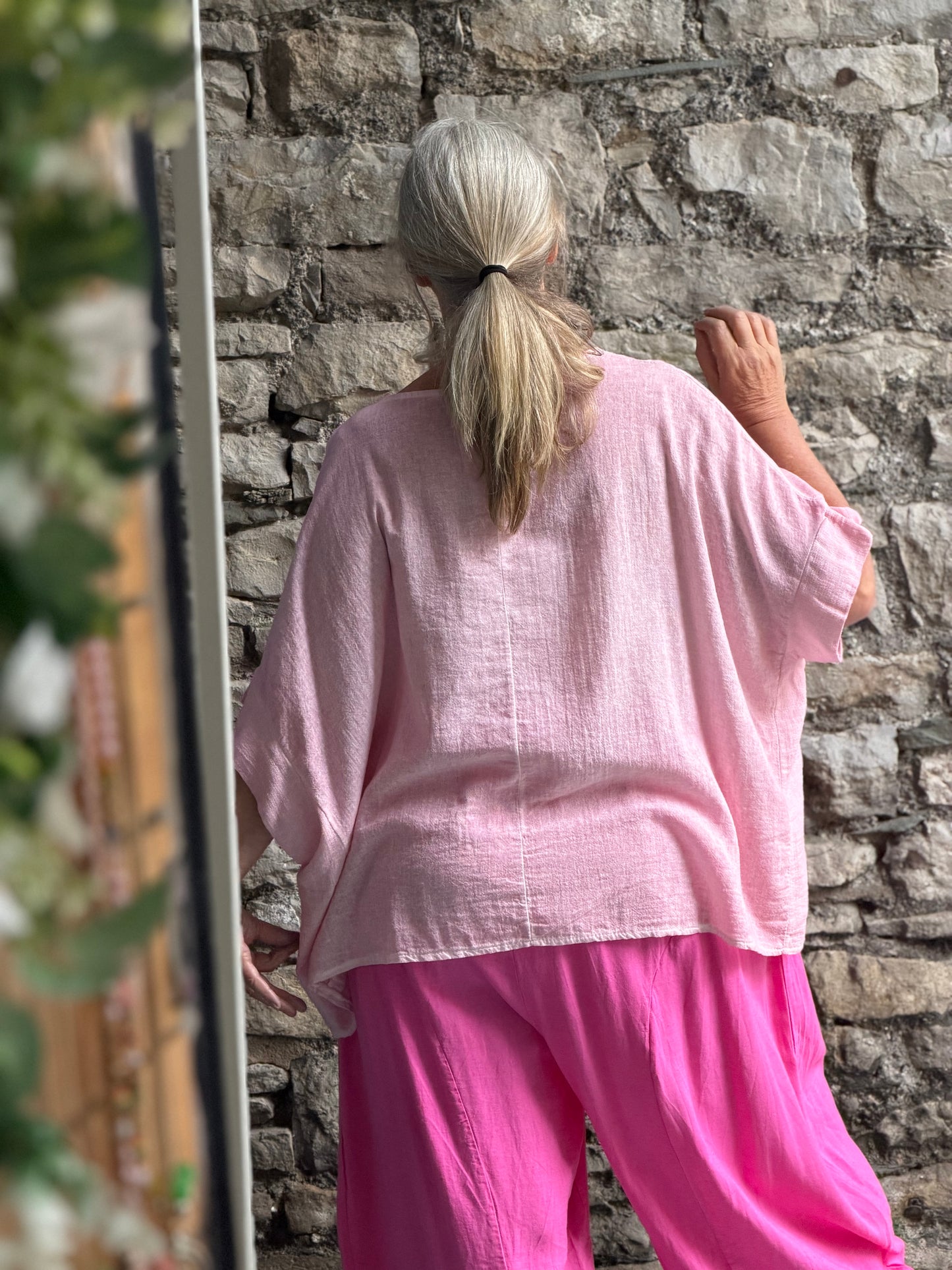 Soft Loose Fit Pink Linen and Cotton Top One Size Fits 12-22