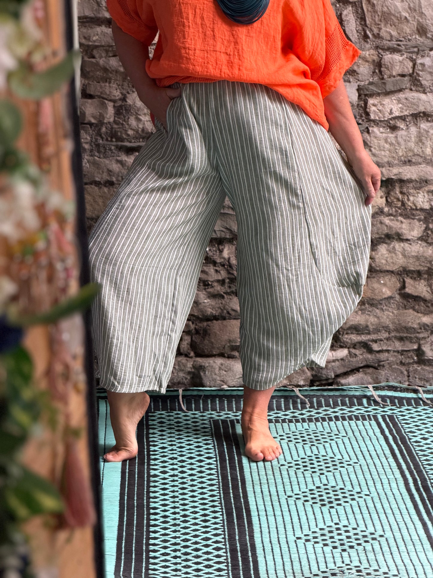 One Size Slanted Pockets Striped Comfy Kemouta Trousers Fits Size 10-18