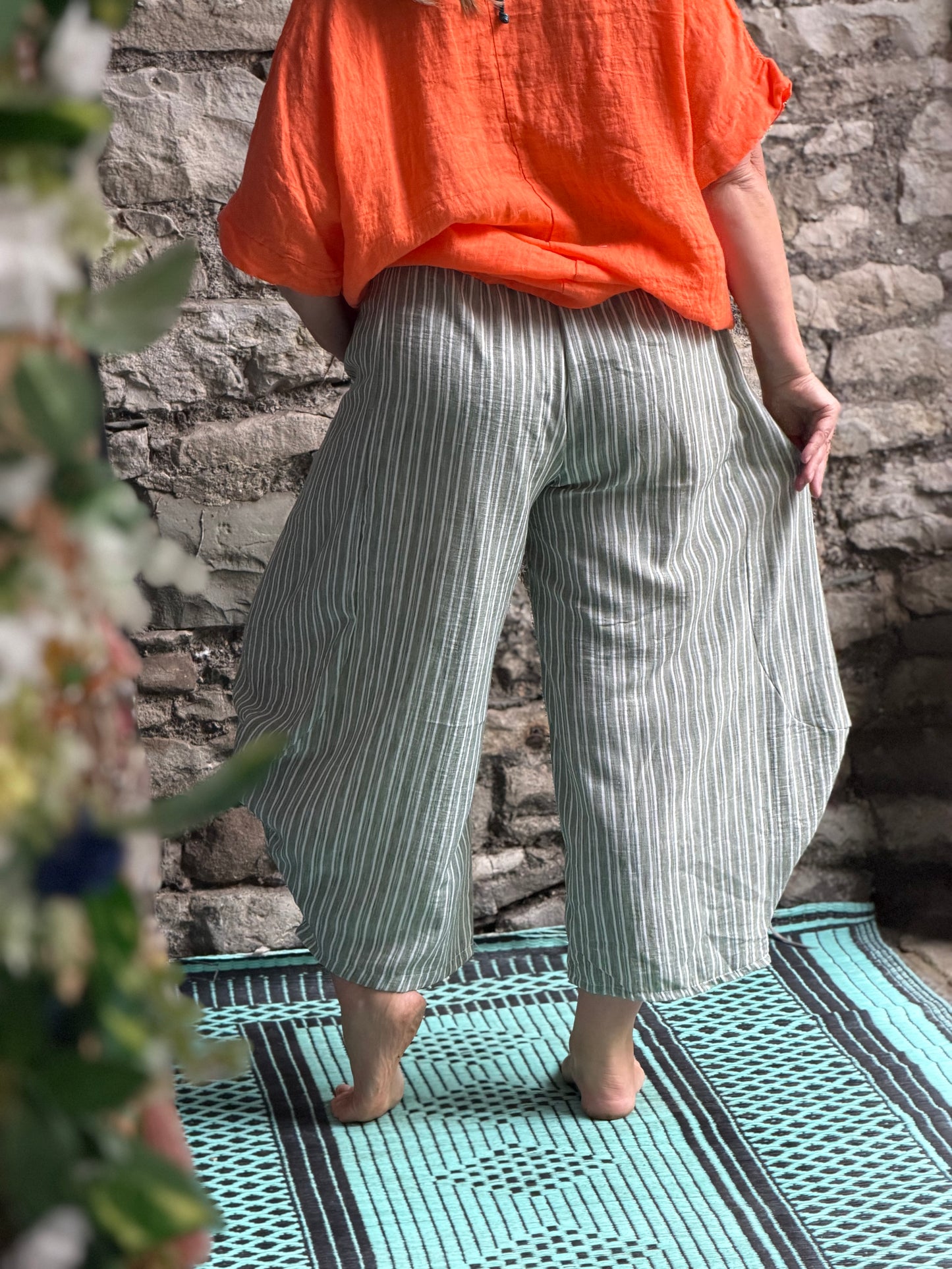 One Size Slanted Pockets Striped Comfy Kemouta Trousers Fits Size 10-18