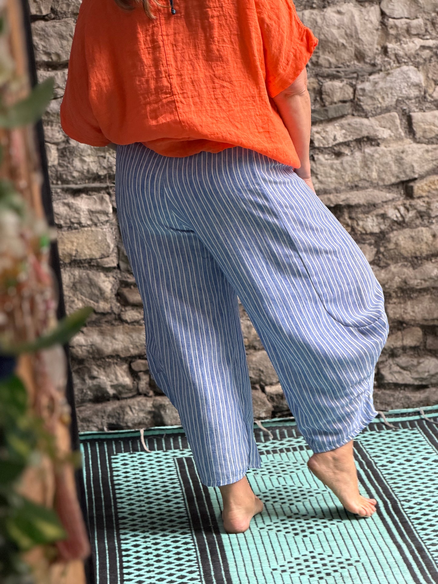One Size Slanted Pockets Striped Comfy Kemouta Trousers Fits Size 10-18