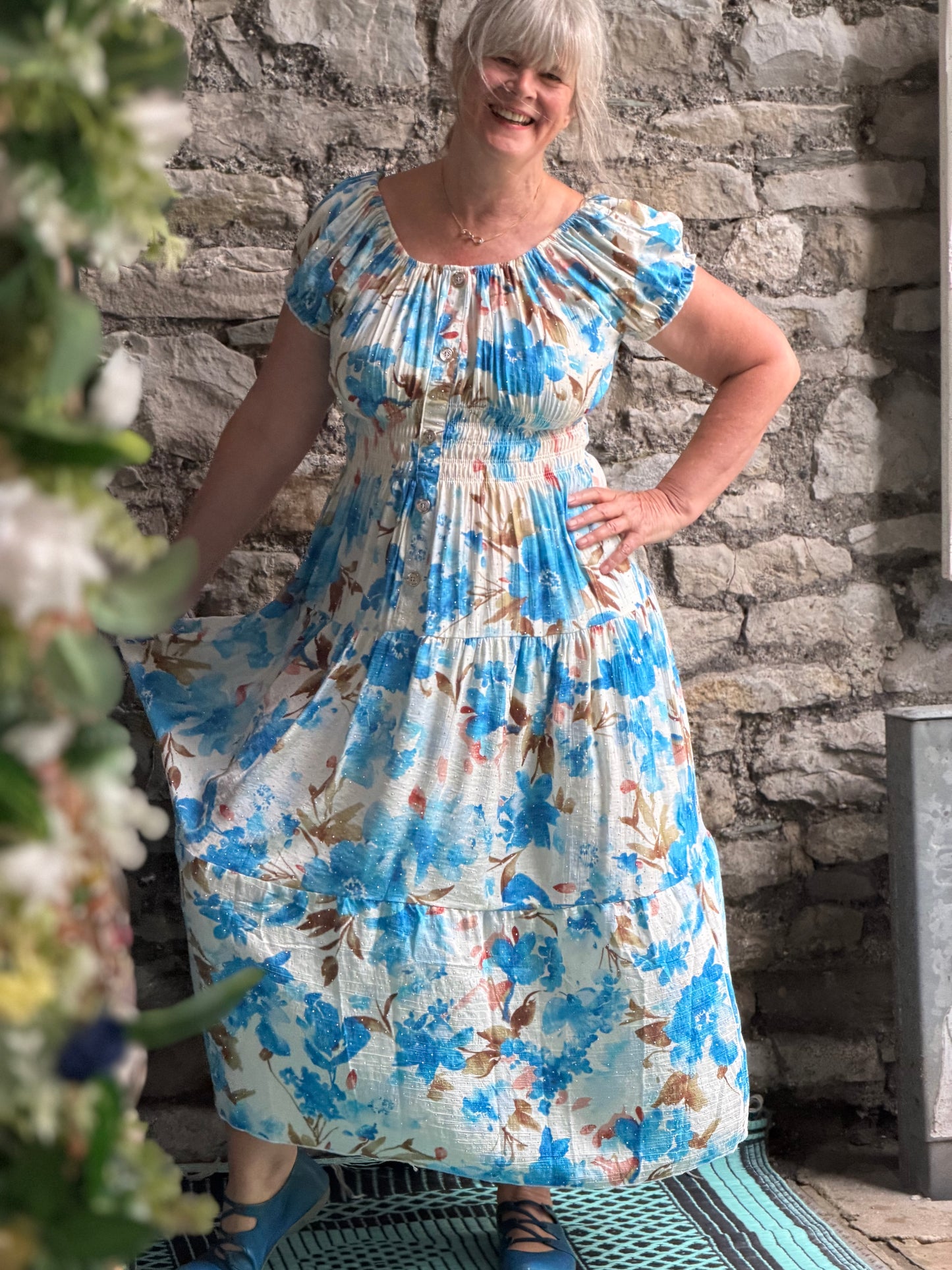 Stunning Palm Print Atta Dress In Maxi Length Fits Size 8-20