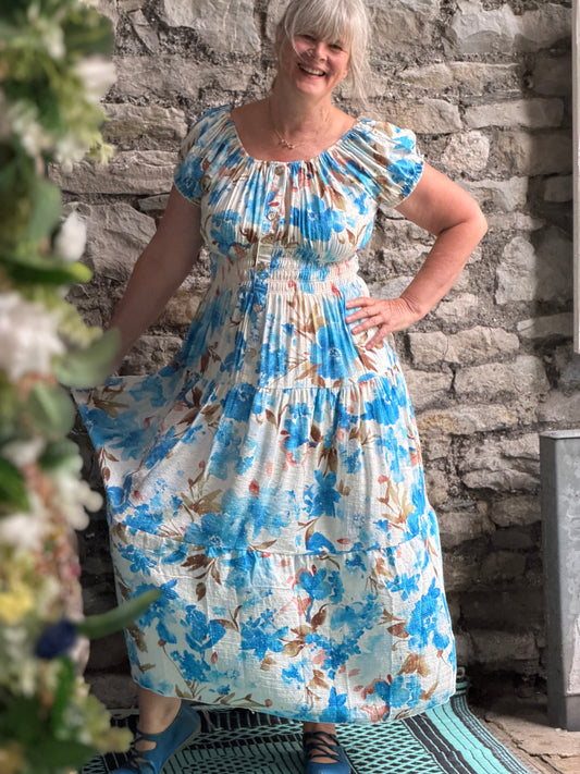 Stunning Palm Print Atta Dress In Maxi Length Fits Size 8-20