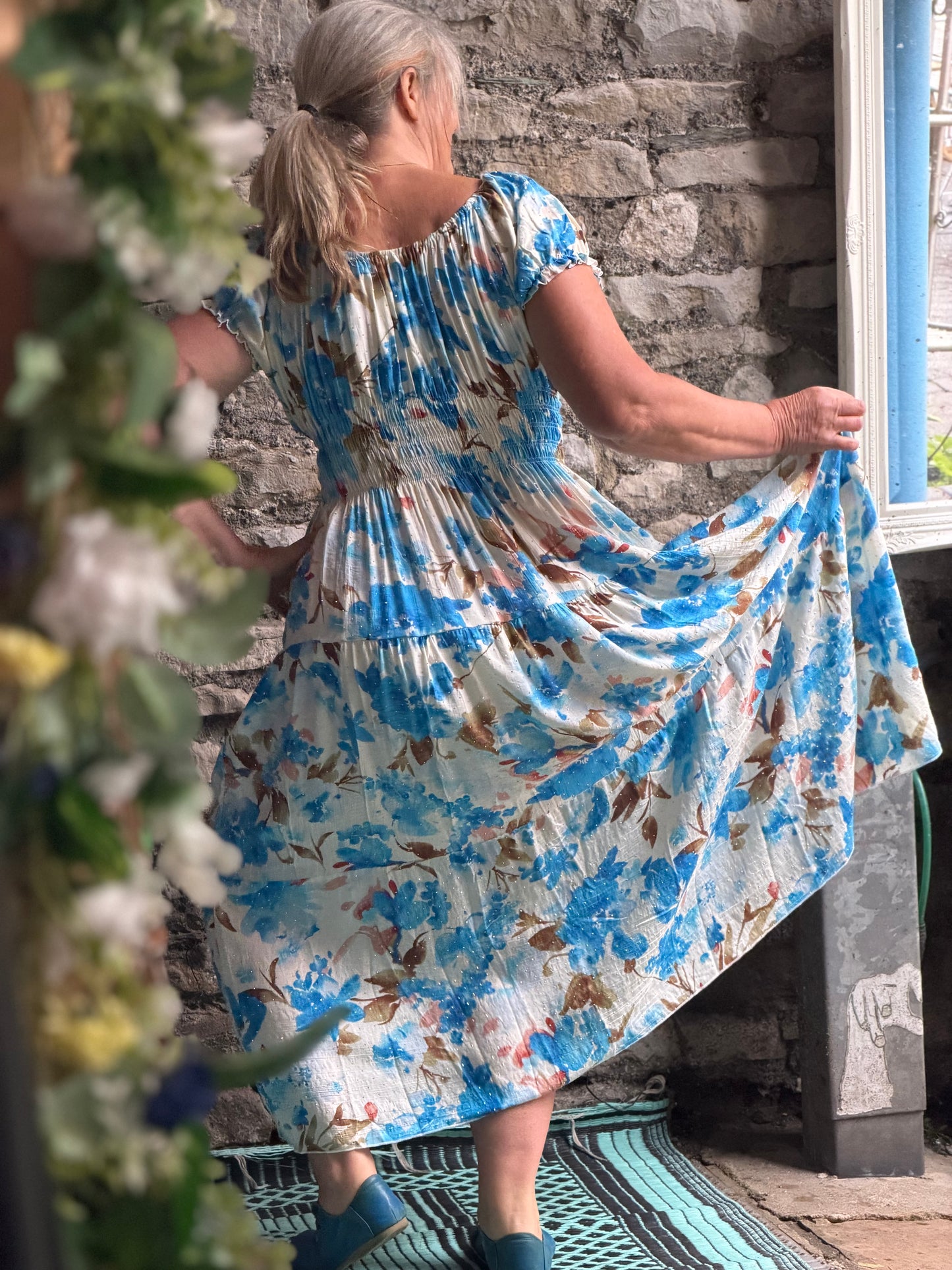Stunning Palm Print Atta Dress In Maxi Length Fits Size 8-20
