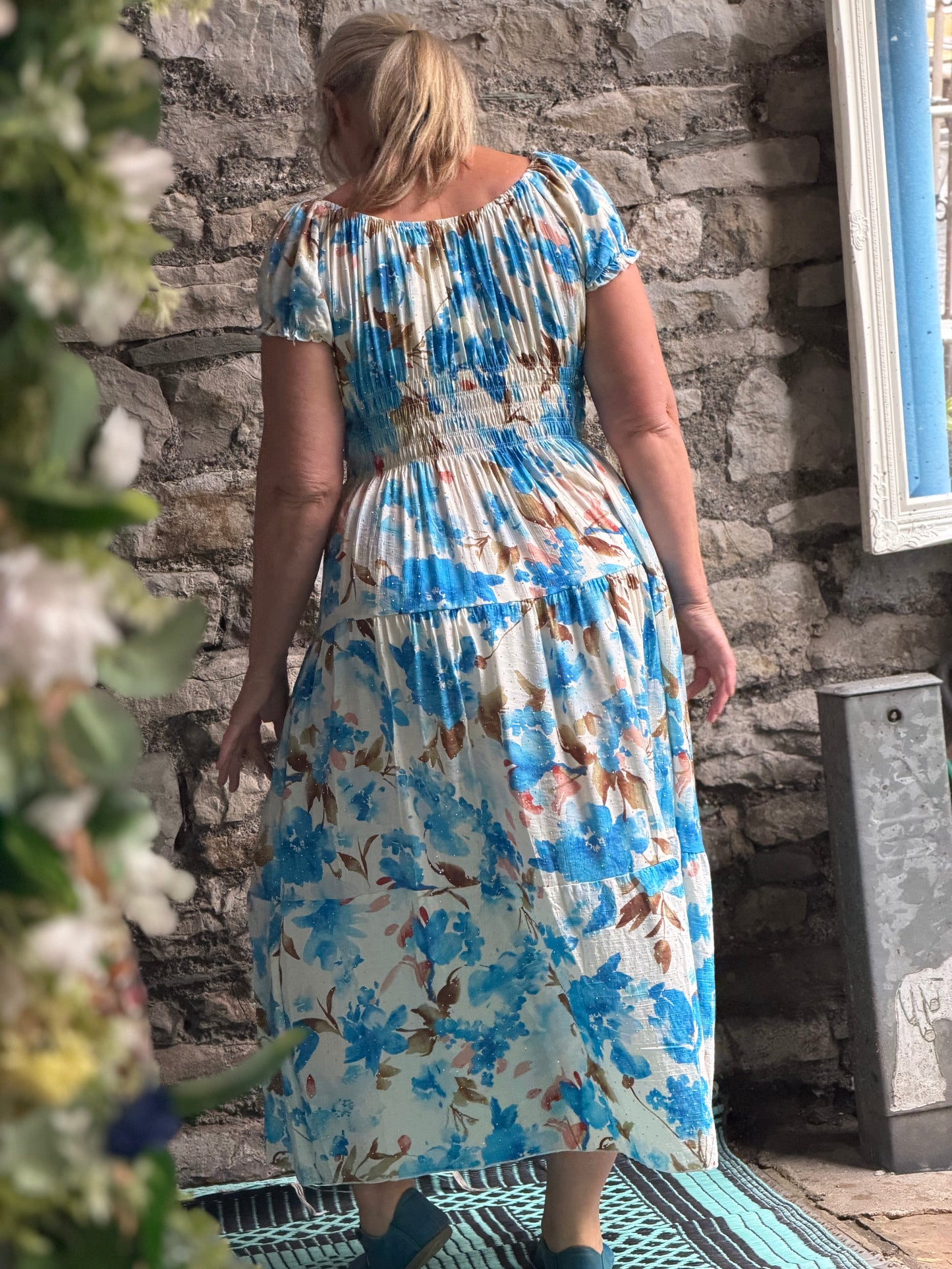 Stunning Palm Print Atta Dress In Maxi Length Fits Size 8-20