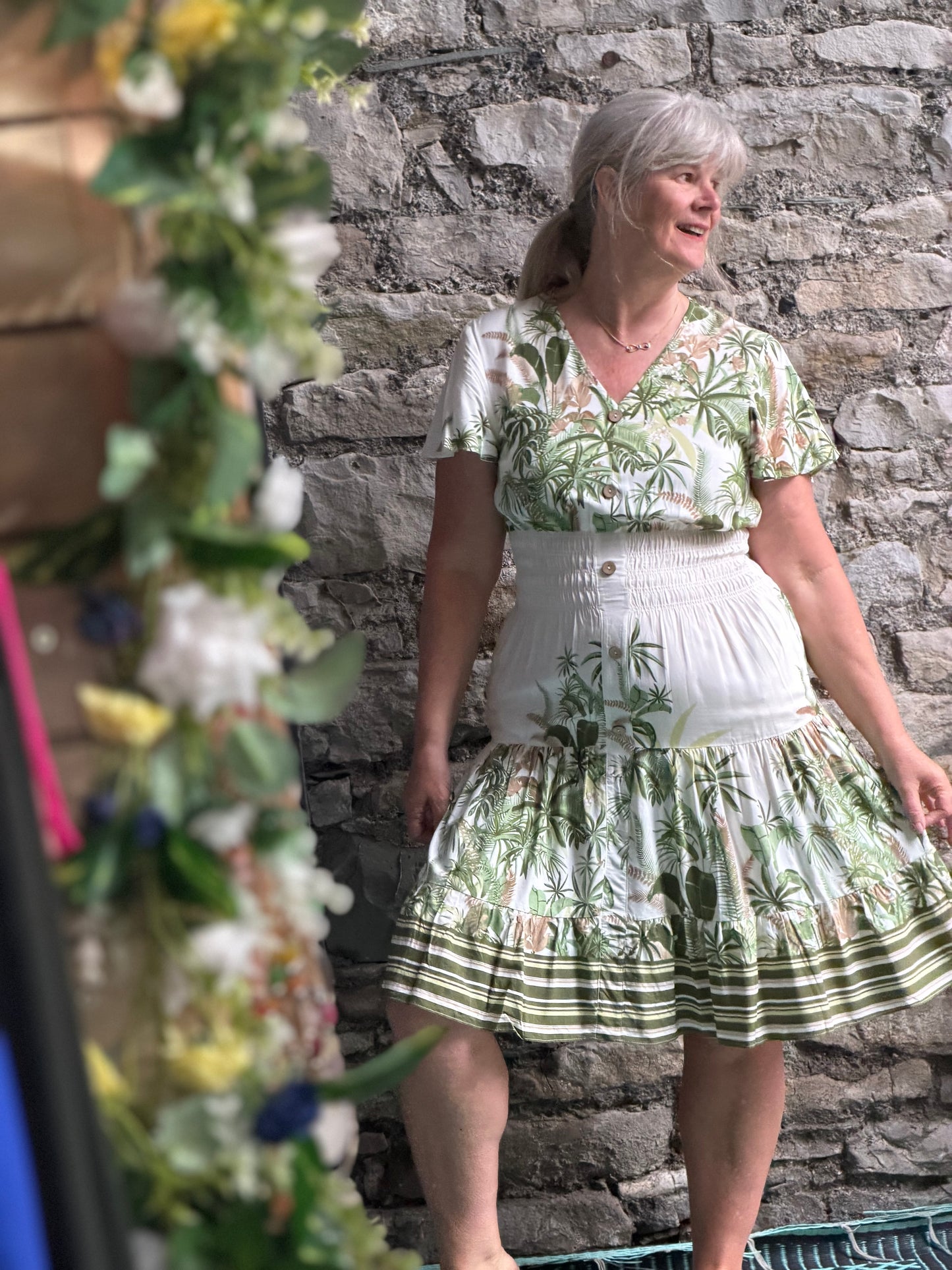 Stunning Palm Print Atta Dress In Midi Length Fits Size 8-20