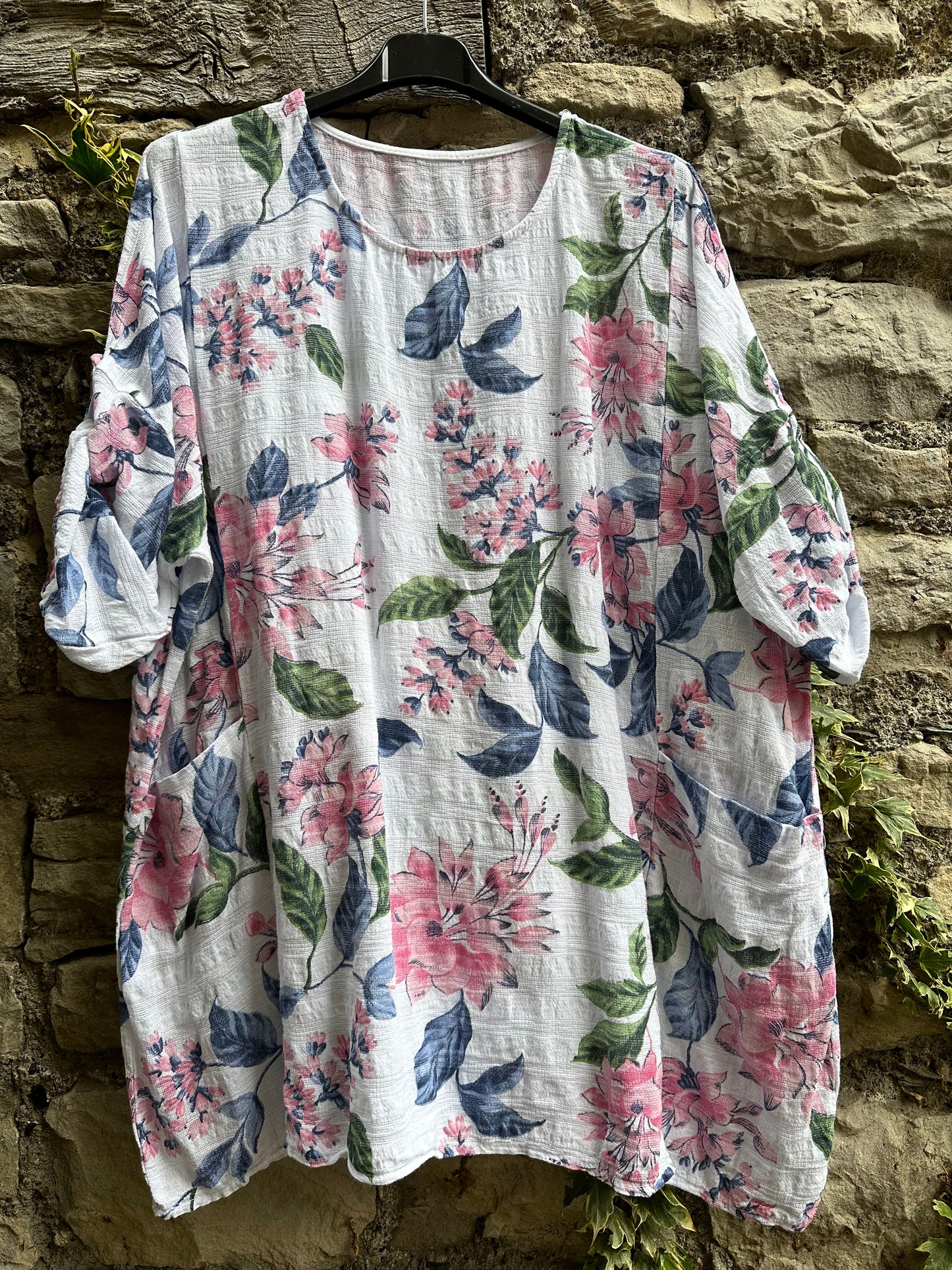 Made In Italy Stunning Cotton Two Pockets Floral Top Fit Size 12-22