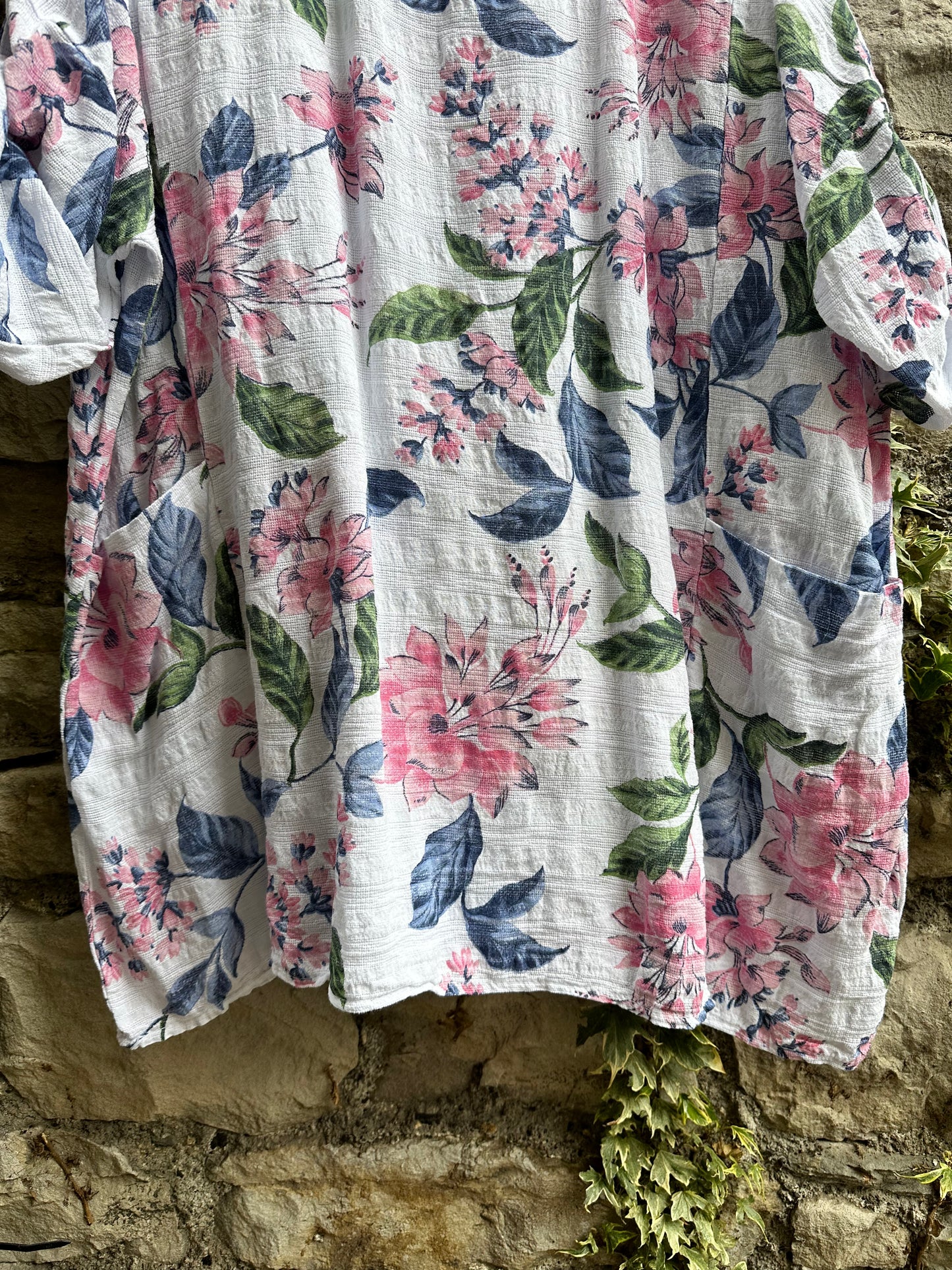 Made In Italy Stunning Cotton Two Pockets Floral Top Fit Size 12-22