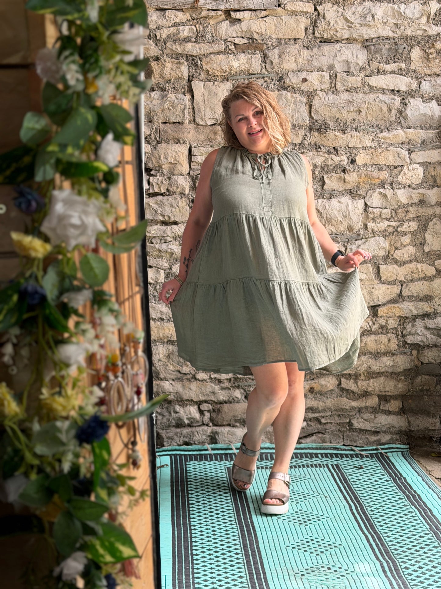 Pure Linen Super Cute Tiered Dress One Size Will Fit from Size 8-16