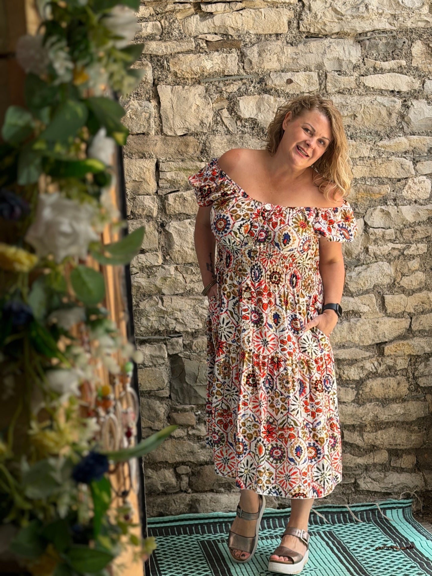 Stunning Printed Atta Dress In Midi Length Fits Size 8-20
