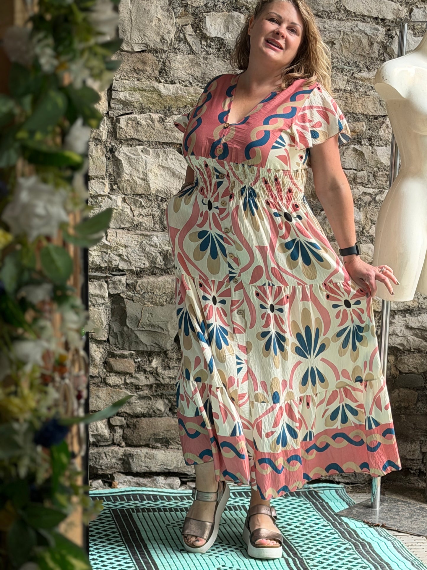 Stunning Printed Atta Dress In Maxi Length Fits Size 8-20