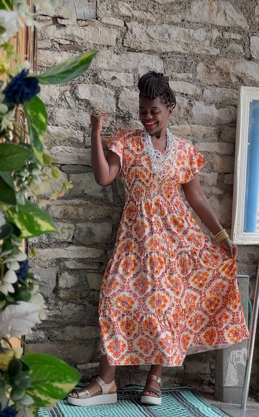 Stunning Printed Atta Dress In Maxi Length Fits Size 8-20