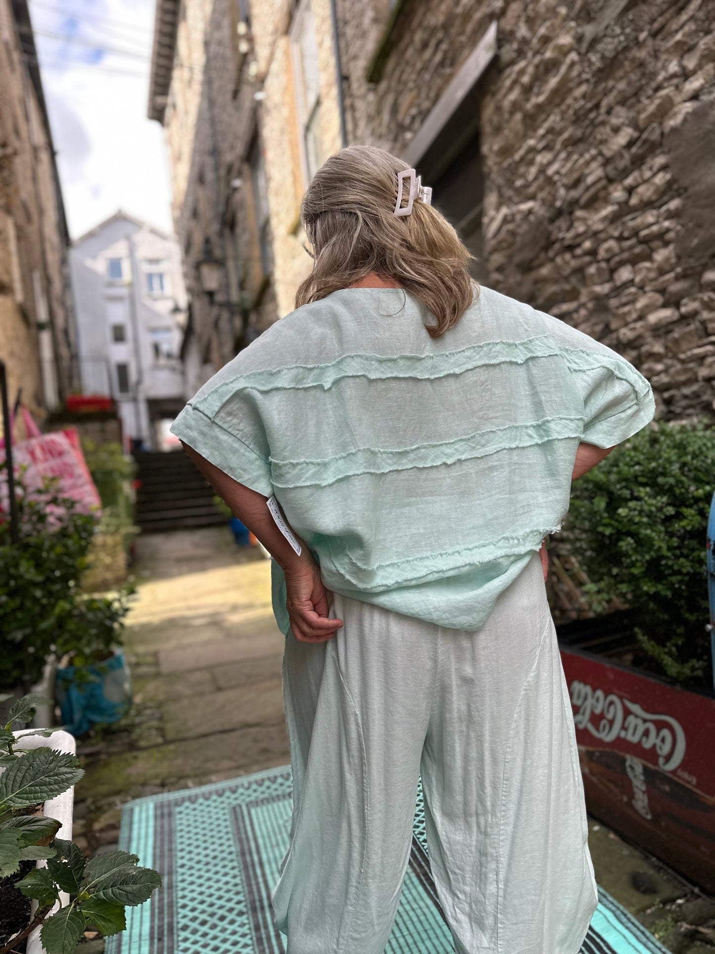 Pure Linen Amouka Pale Mint GreenTop Fits Size 8-20