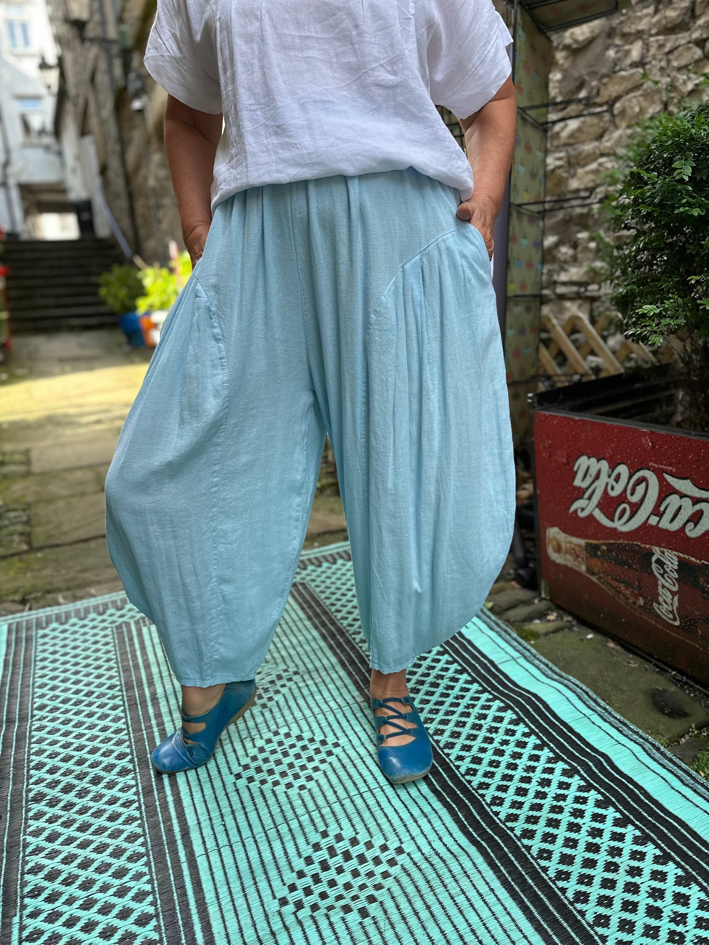 Yeba Trousers In Pale Blue Fits Size 12-26