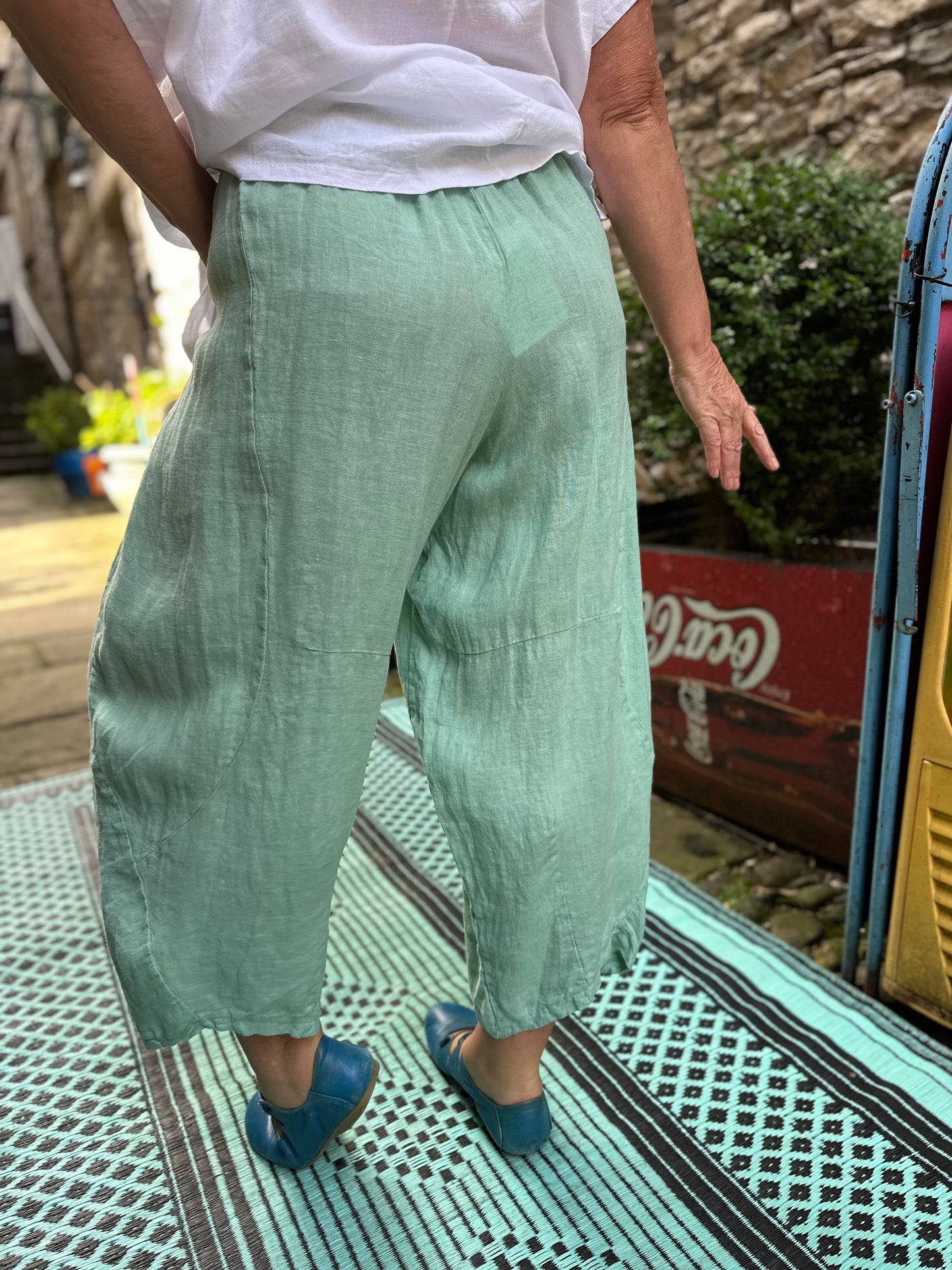 Pure Linen In Mint Green Kuiza Trousers Size 8-20