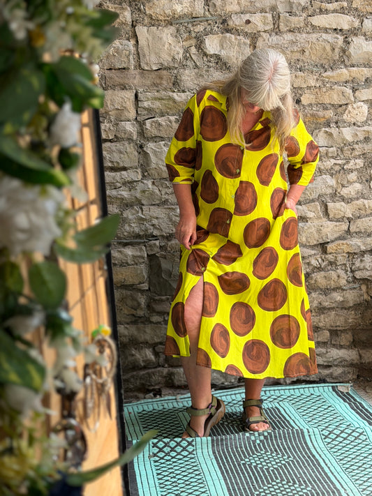 Bold And Stunning Spotty Cotton Shirt Dress Fit Size 10-20