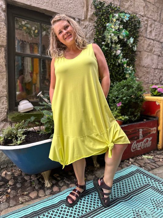 knotted Hem High and Low Dress In Citrus yellow Fits Size 10-22