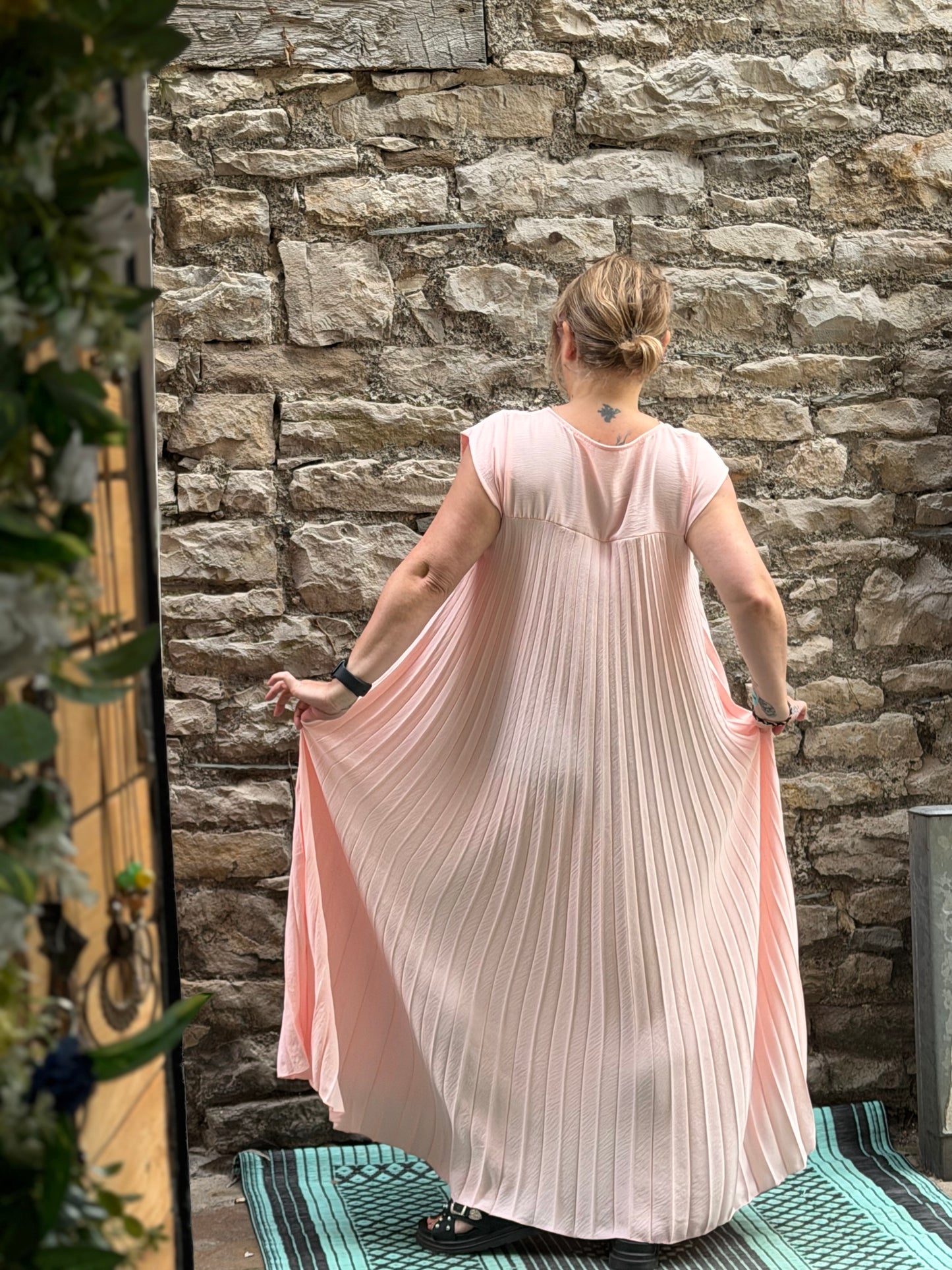 SALE Stunning Blush Pink Long Atouke Pleated Dress Fits Size 12-24
