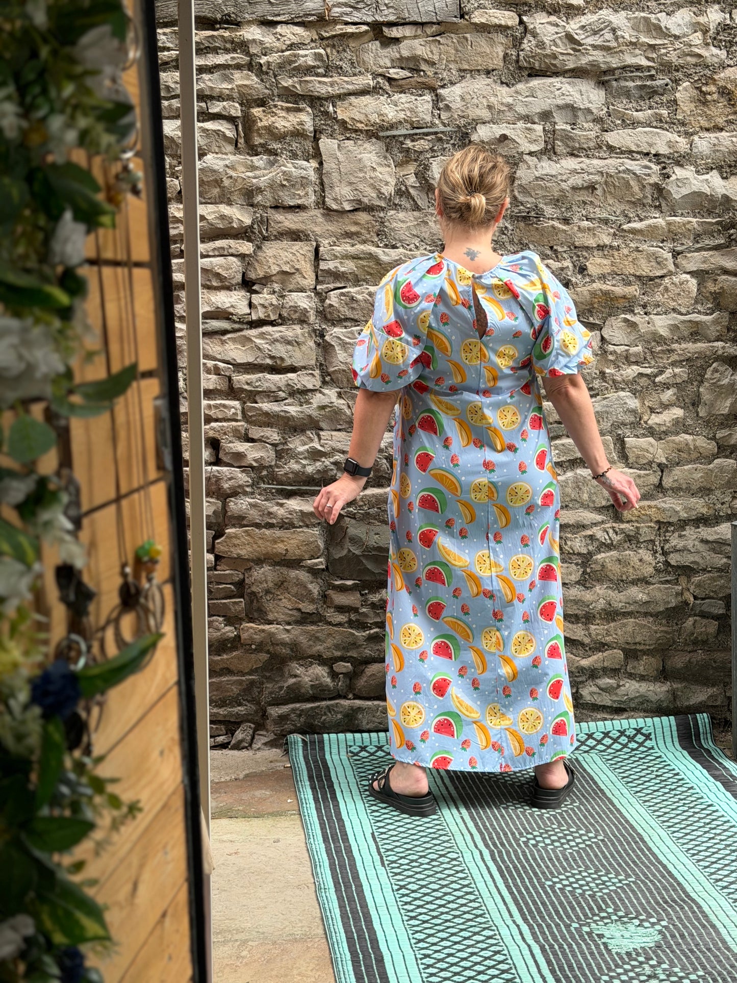 Stunning Long Melon Print Maxi Dress One Size Fit Sz 10-18