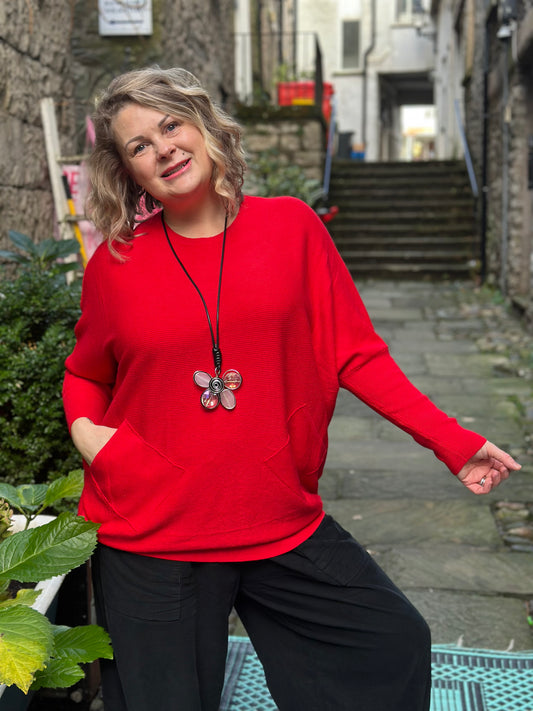 Stunning Red Two Pockets OBBE Jumper Fits Size 10-20