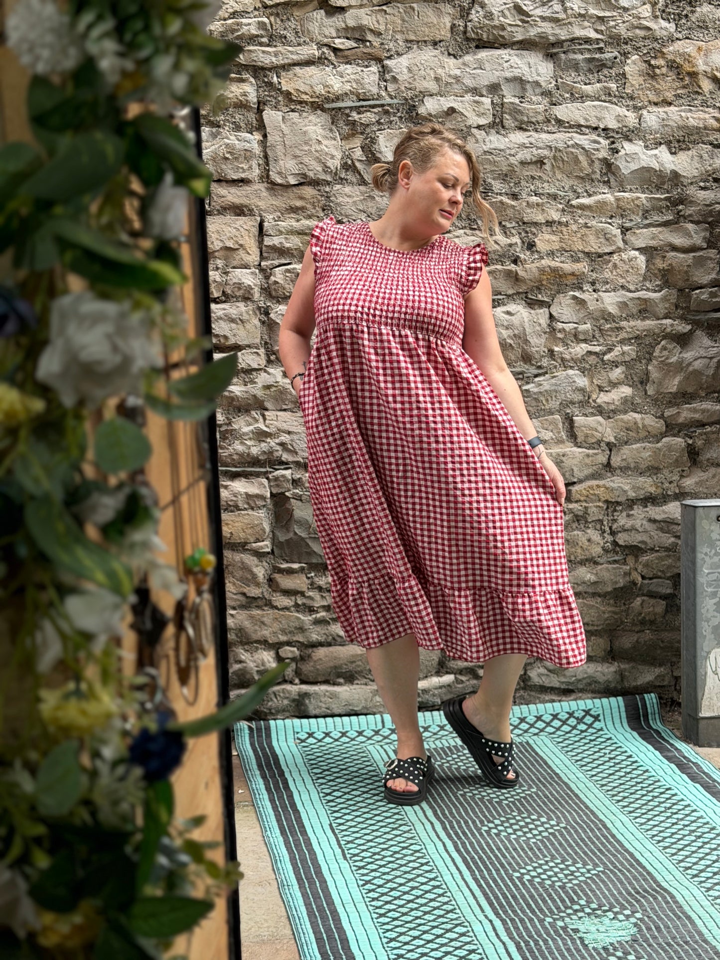 Tama Collection Gingham Shirred Bust Pocket Dress Fit Size 10-20