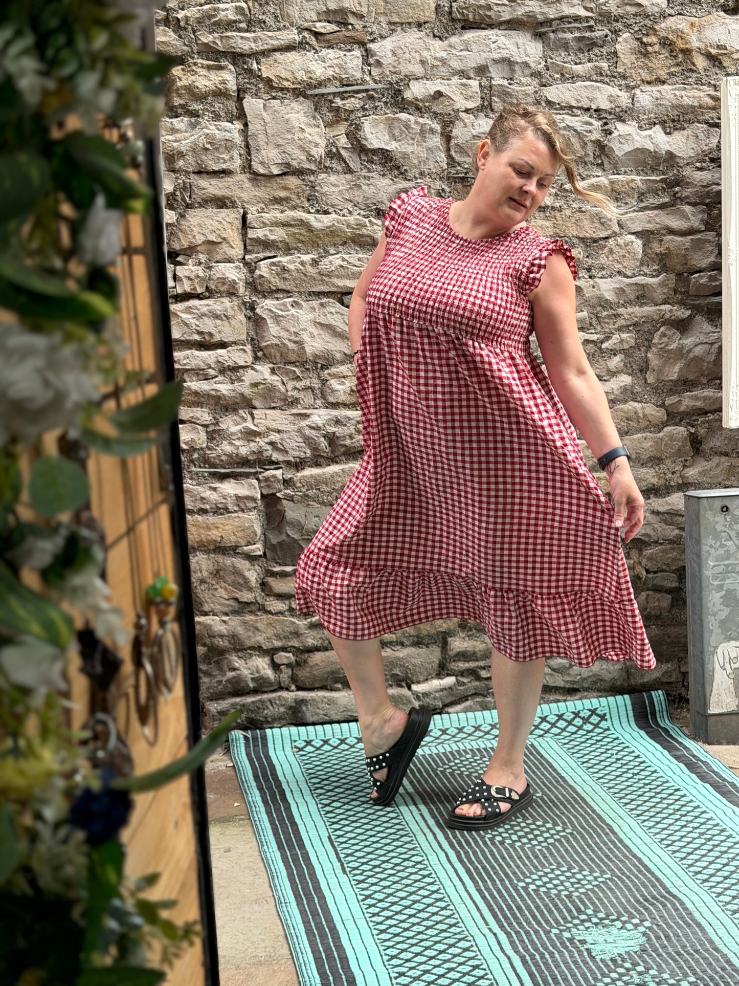 Tama Collection Gingham Shirred Bust Pocket Dress Fit Size 10-20
