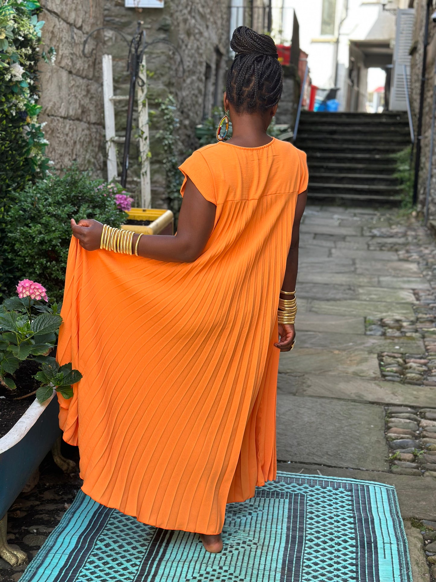 Stunning Orange Long Atouke Pleated Dress Fits Size 12-24