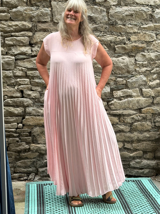 SALE Stunning Blush Pink Long Atouke Pleated Dress Fits Size 12-24