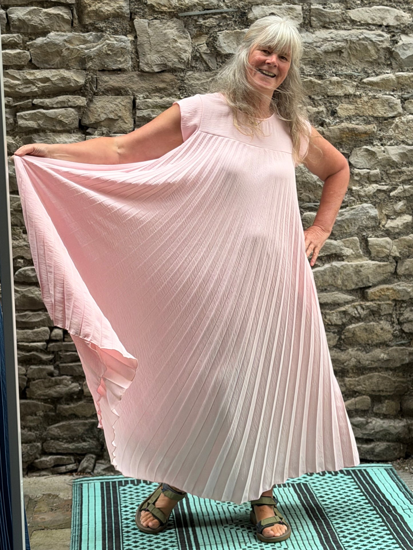 SALE Stunning Blush Pink Long Atouke Pleated Dress Fits Size 12-24