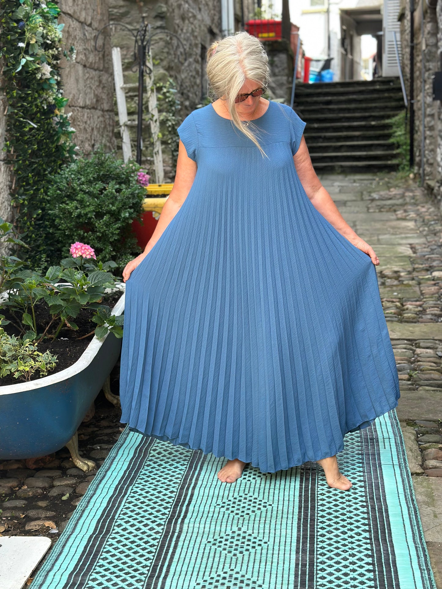 Stunning Denim  Long Atouke Pleated Dress Fits Size 12-24