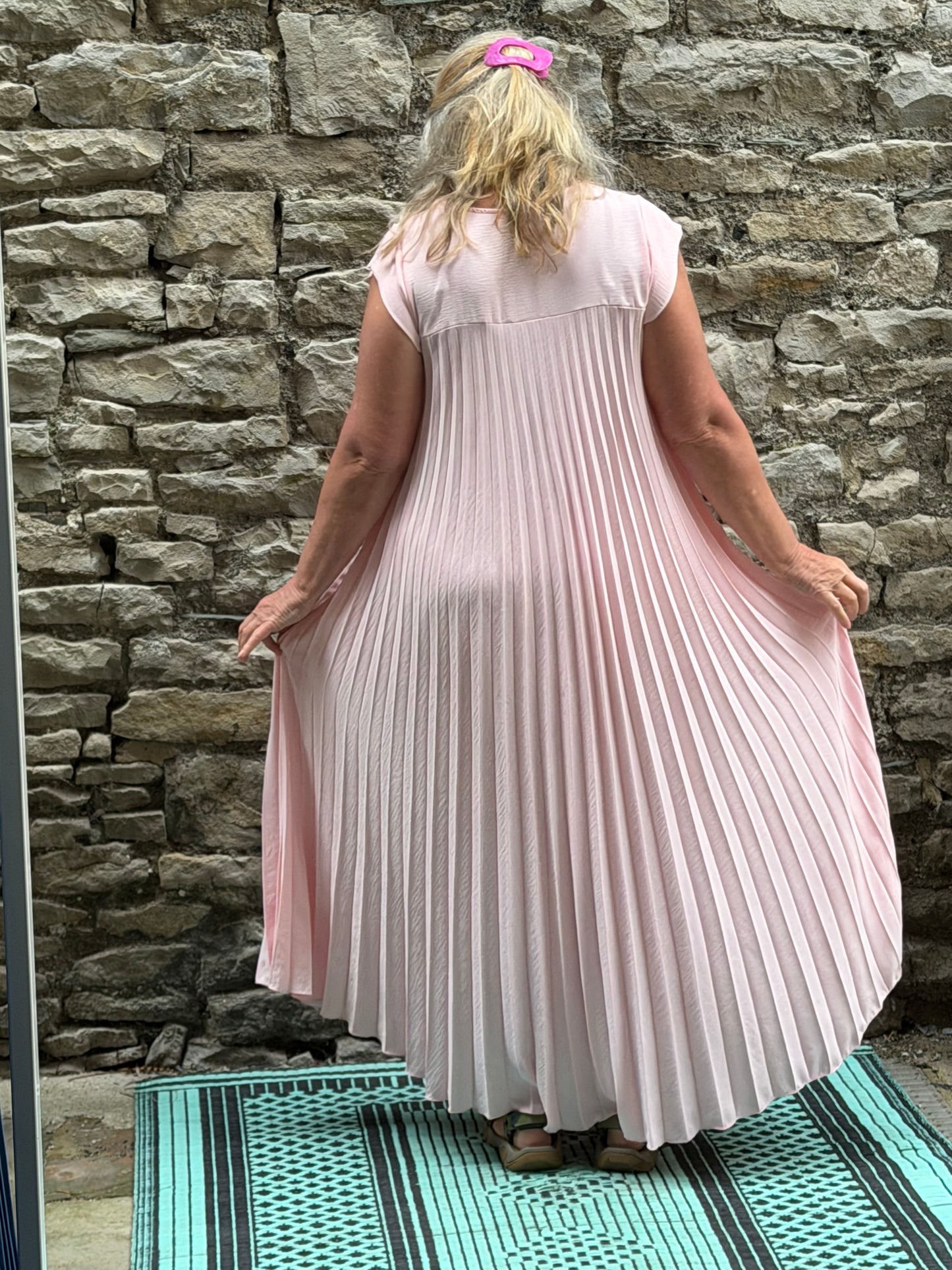 SALE Stunning Blush Pink Long Atouke Pleated Dress Fits Size 12-24