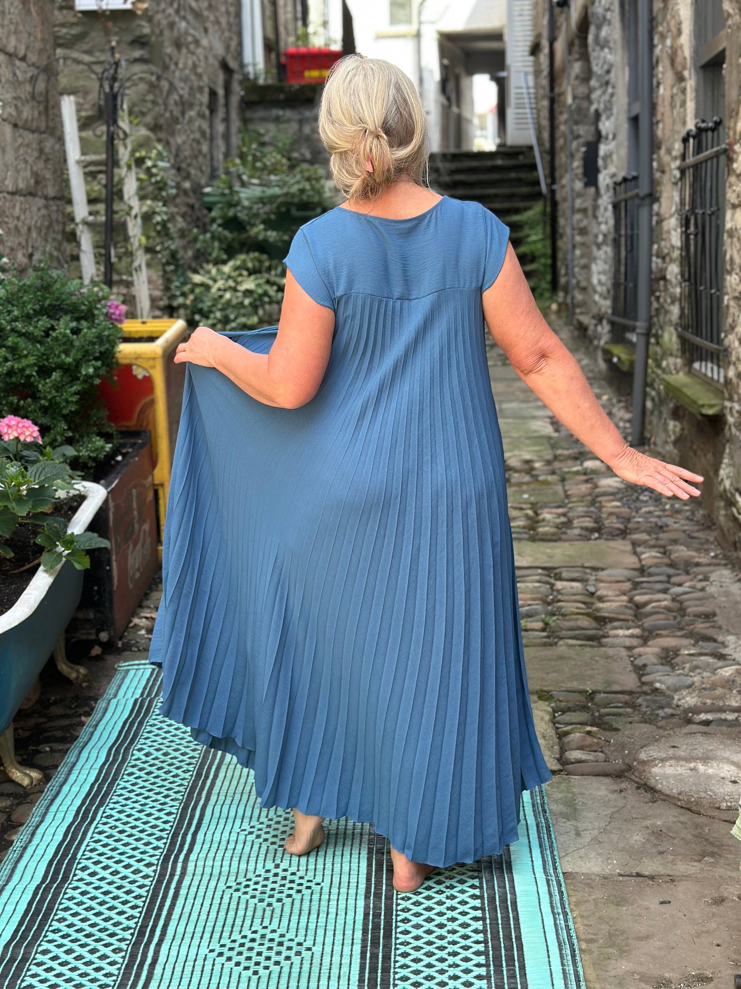 Stunning Denim  Long Atouke Pleated Dress Fits Size 12-24