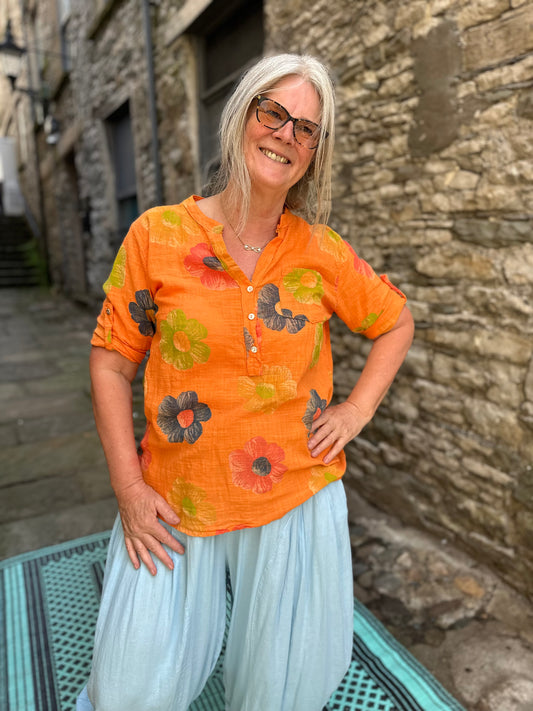 Made In Italy 100% Cotton Daisy Print Top Fits Size 8-16