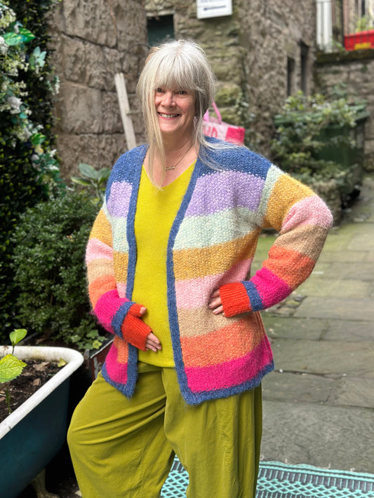 Stunning Soft Knit Woolly Striped Cardigan Size S