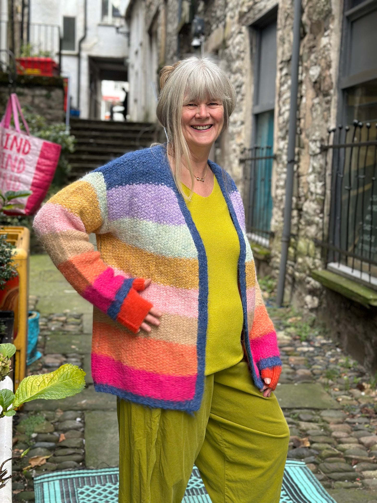 Stunning Soft Knit Woolly Striped Cardigan Size S