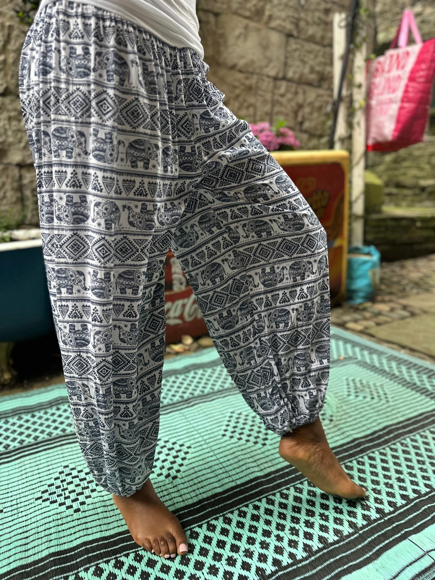 Harem Elephant Print Yoga Trousers One Size Fits UK 10-22