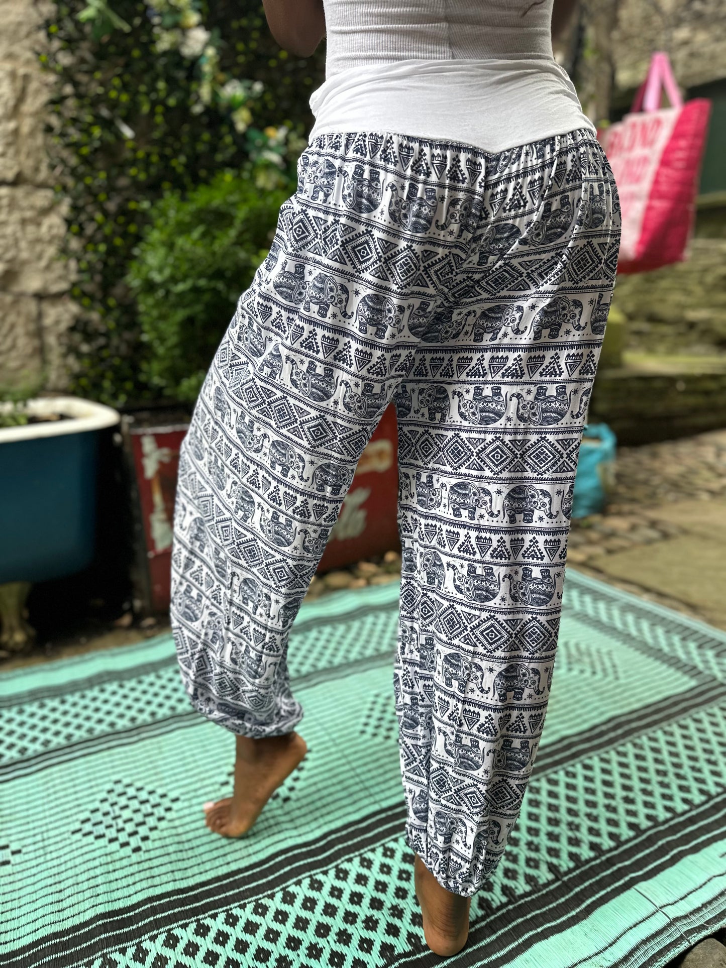Harem Elephant Print Yoga Trousers One Size Fits UK 10-22