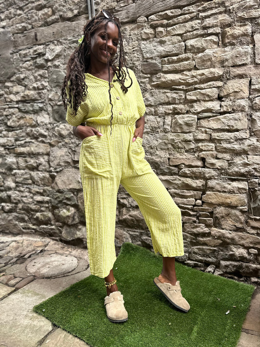 Lime Green Striped Ojo Jumpsuit One Size Fits Size 6-14