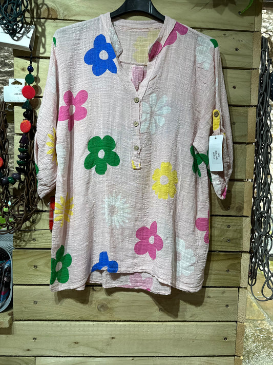 Made In Italy 100% Cotton Daisy PrintTop Fits Size 8-18