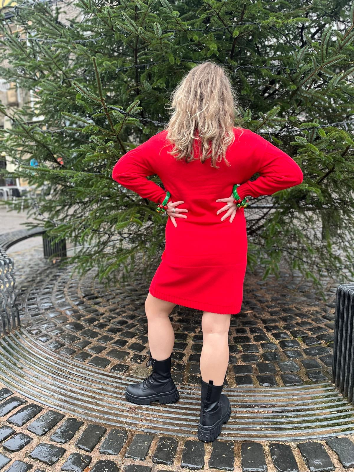 Made In Italy Cable Knit Ghetchy Red Jumper Dress Size 10-18